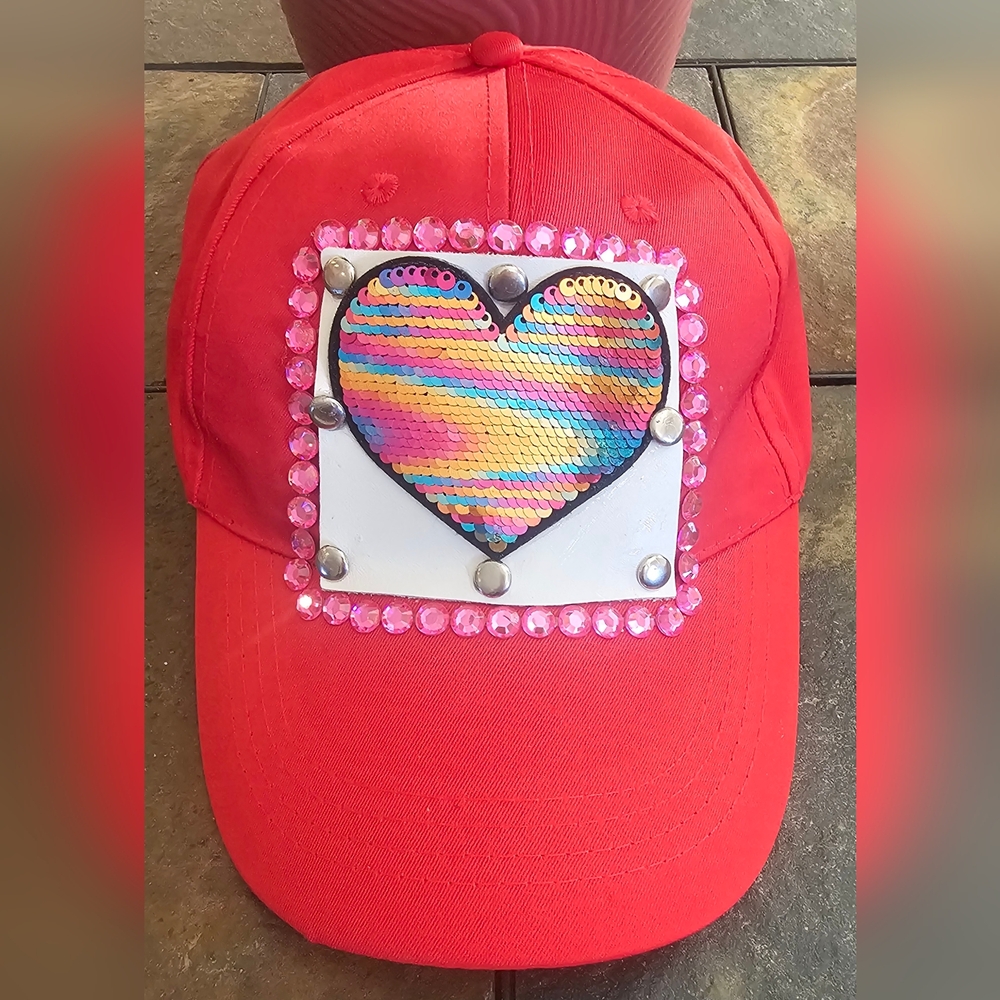 NWT, Red baseball hat with heart decal